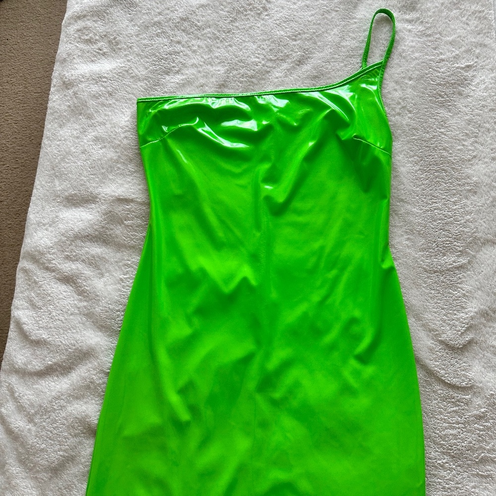 Faux latex neon green dress